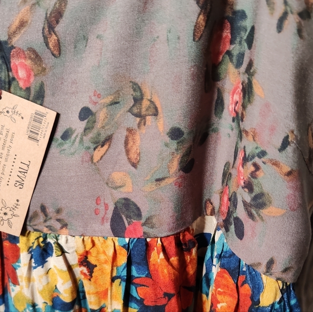 NWT Natural Life Gigi Mini Dress - Grey Orange Roses Small And X-Small - Picture 6 of 8